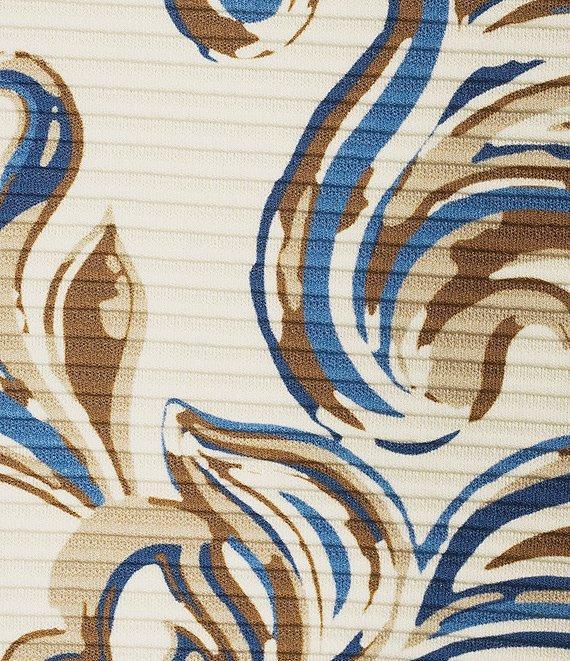 Investments Knit Buttercream/Blue Paisley Short Sleeve High Neck Ottoman Top Product Image