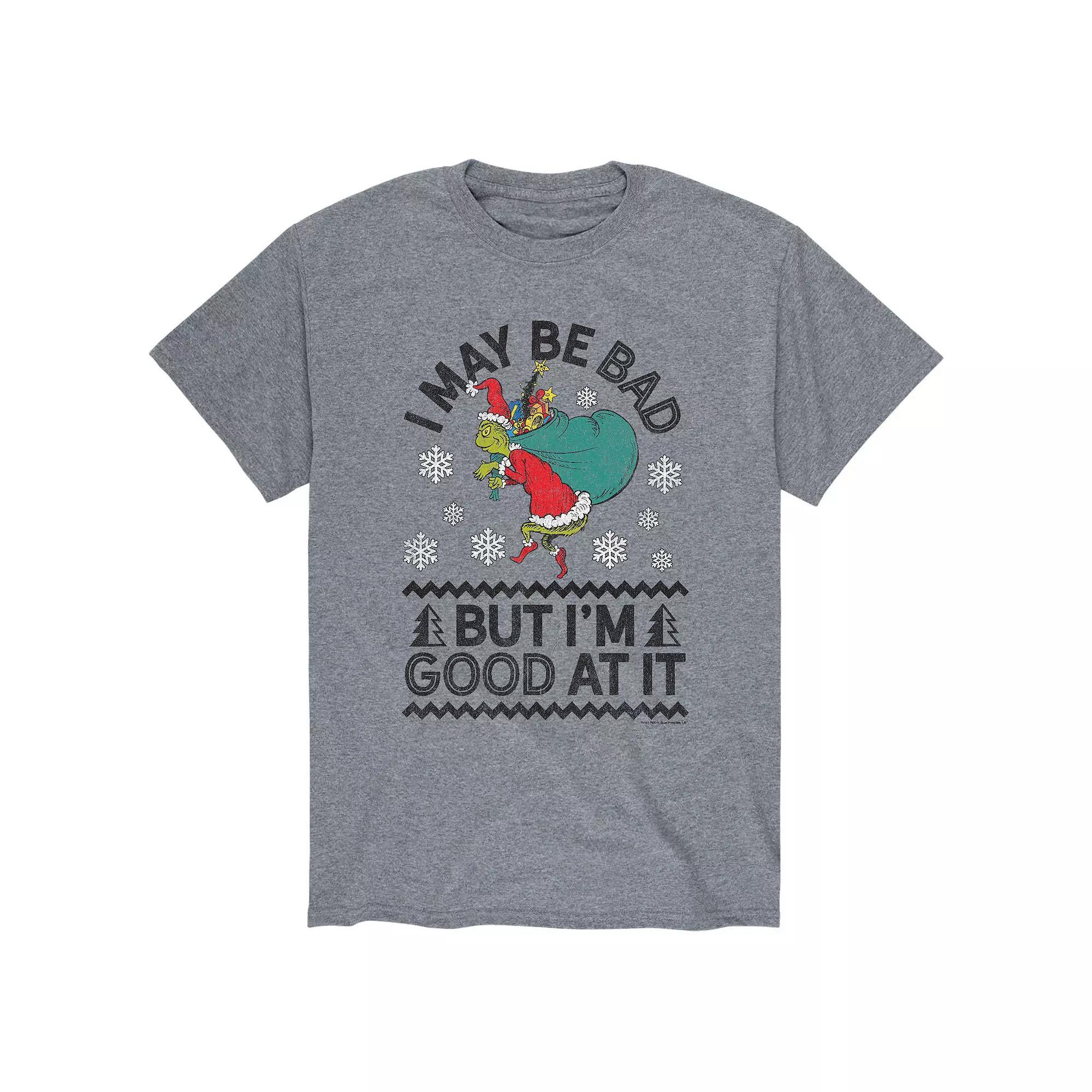 Mens Dr. Seuss The Grinch Bad Good Tee Athletic Grey Product Image