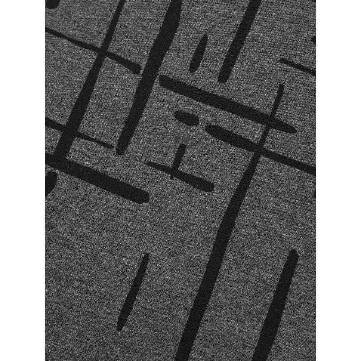 Plus Size Geometric Print V-Neck Hi-Low Hem T-Shirt DarkGray Women Casual Asymmetrical V-neck Loose Everyday T-shirts BloomChic 18-20/2X Product Image