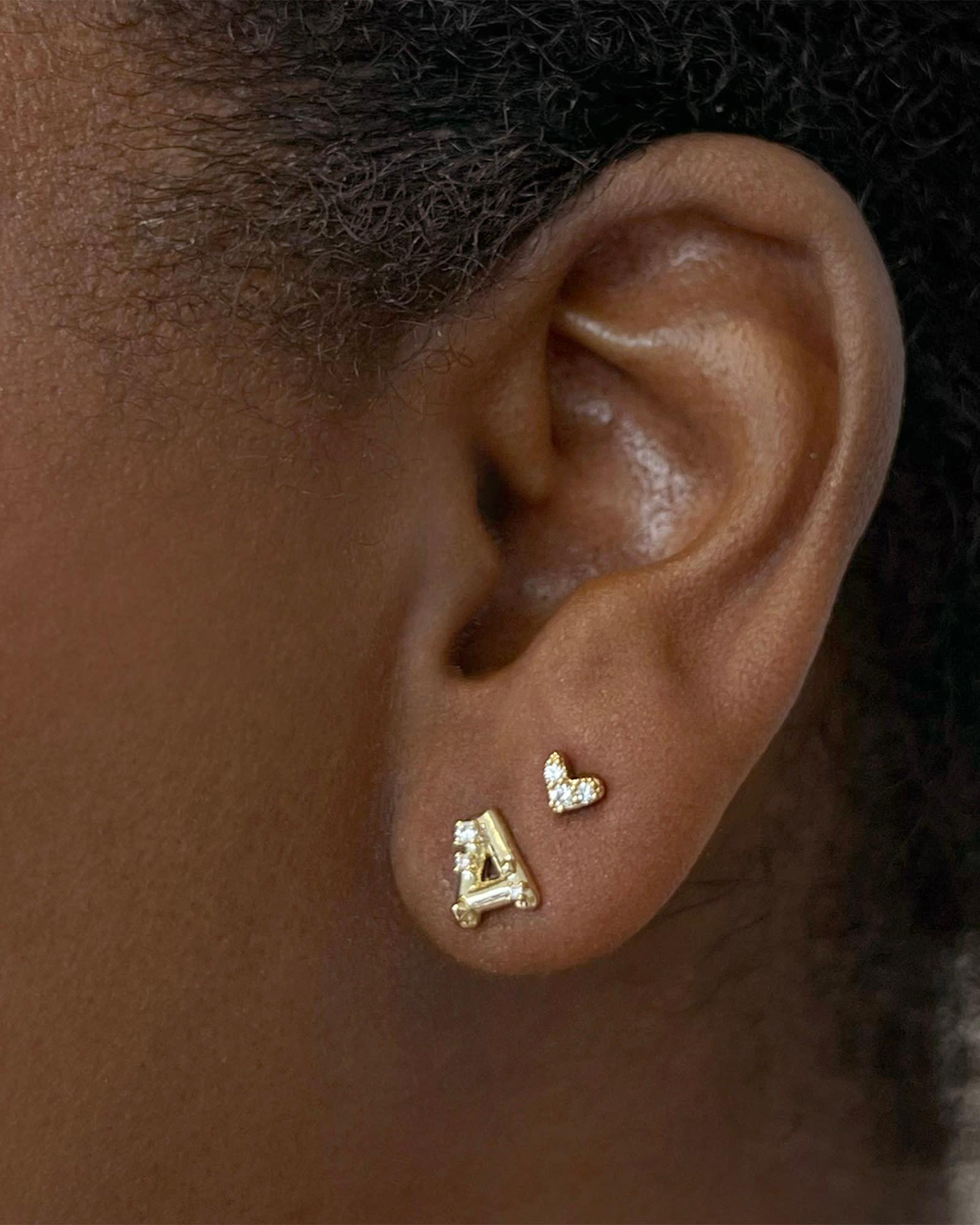 Crystal Letter E Gold Single Stud Earring in White Crystal Product Image