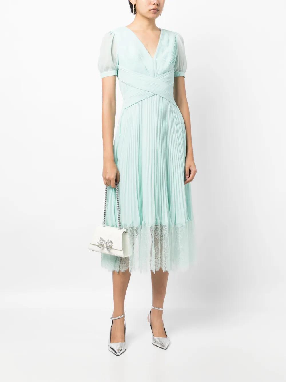 pleated lace-trim midi dress Product Image