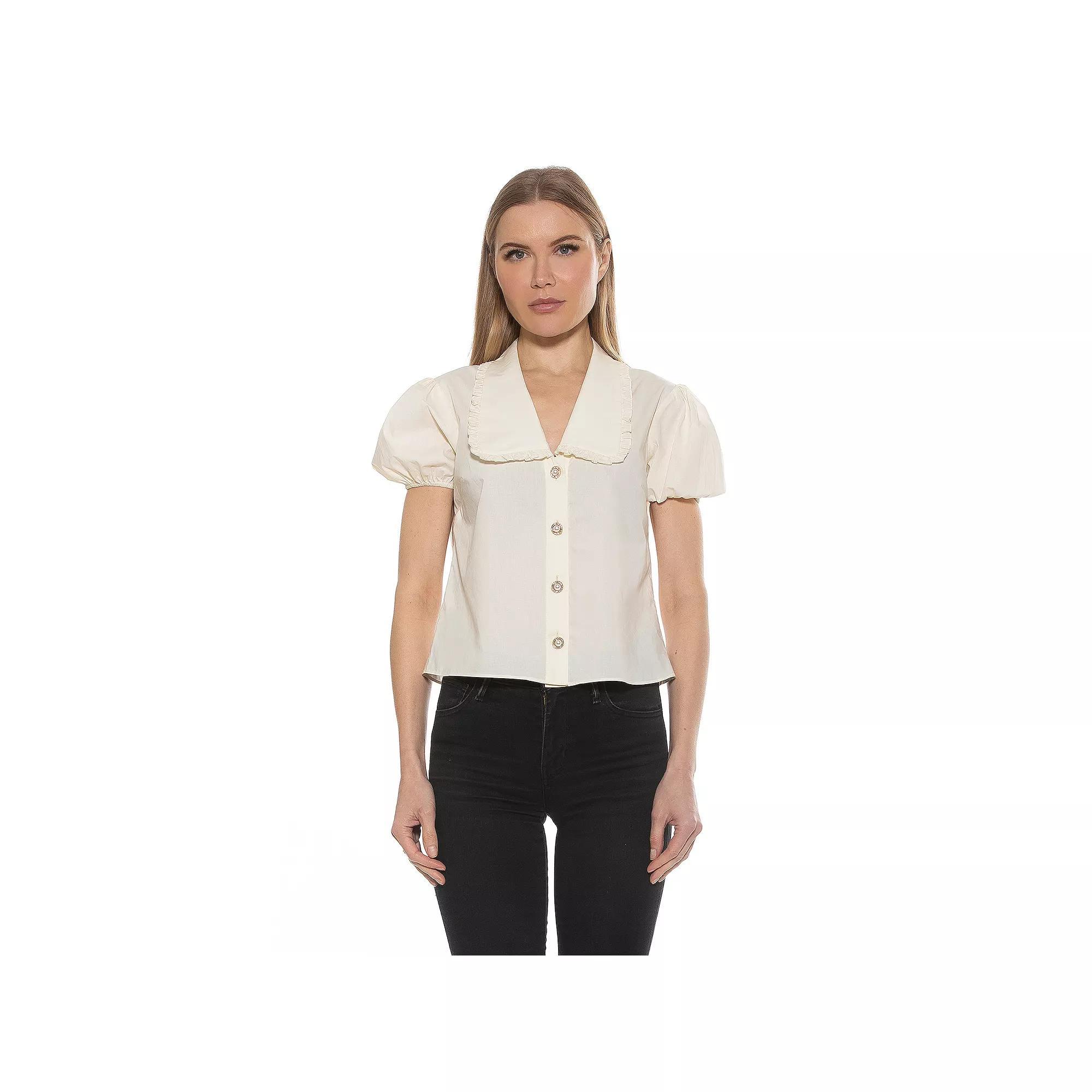 Women's ALEXIA ADMOR Sandra Short Sleeve Top with Embellished Button, Size: 8, Pink Product Image