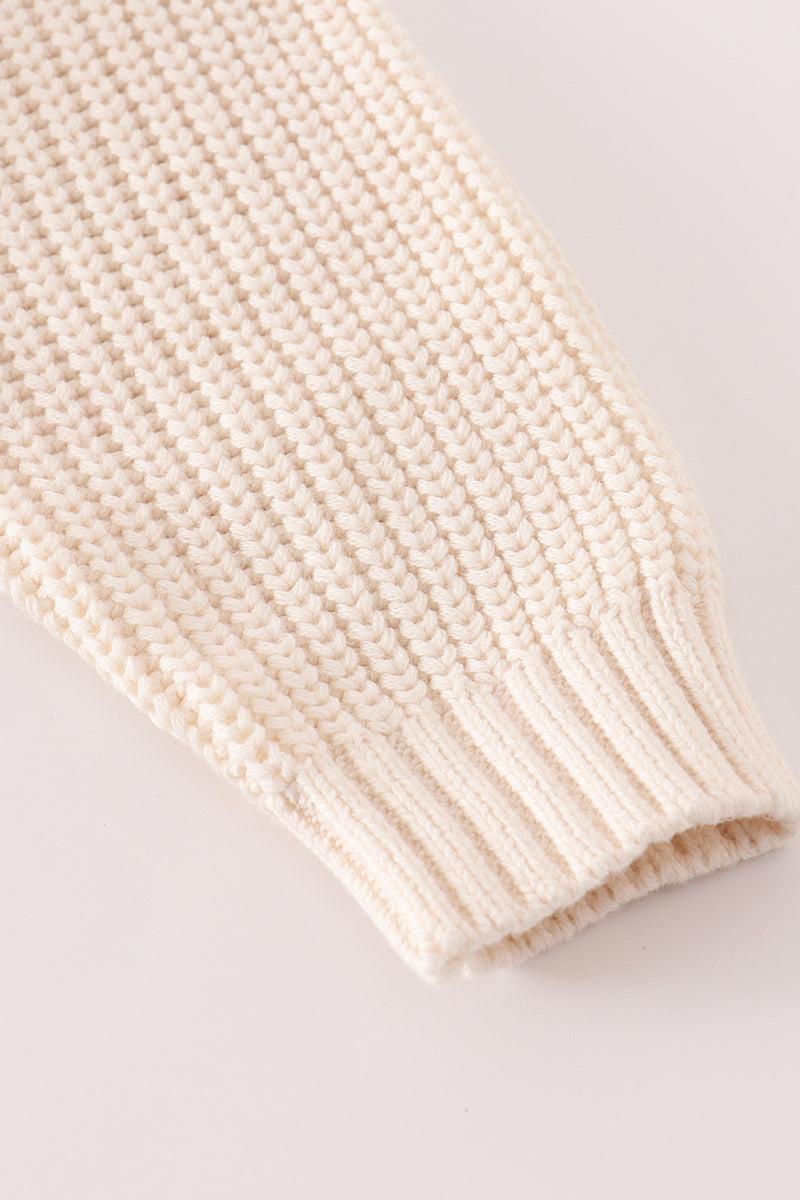 Beige hand-embroidery pumpkin pullover sweater Product Image