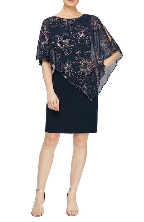 Ignite Evenings Asymmetric Chiffon Floral Print Overlay 34 Split Sleeve Sheath Dress Product Image