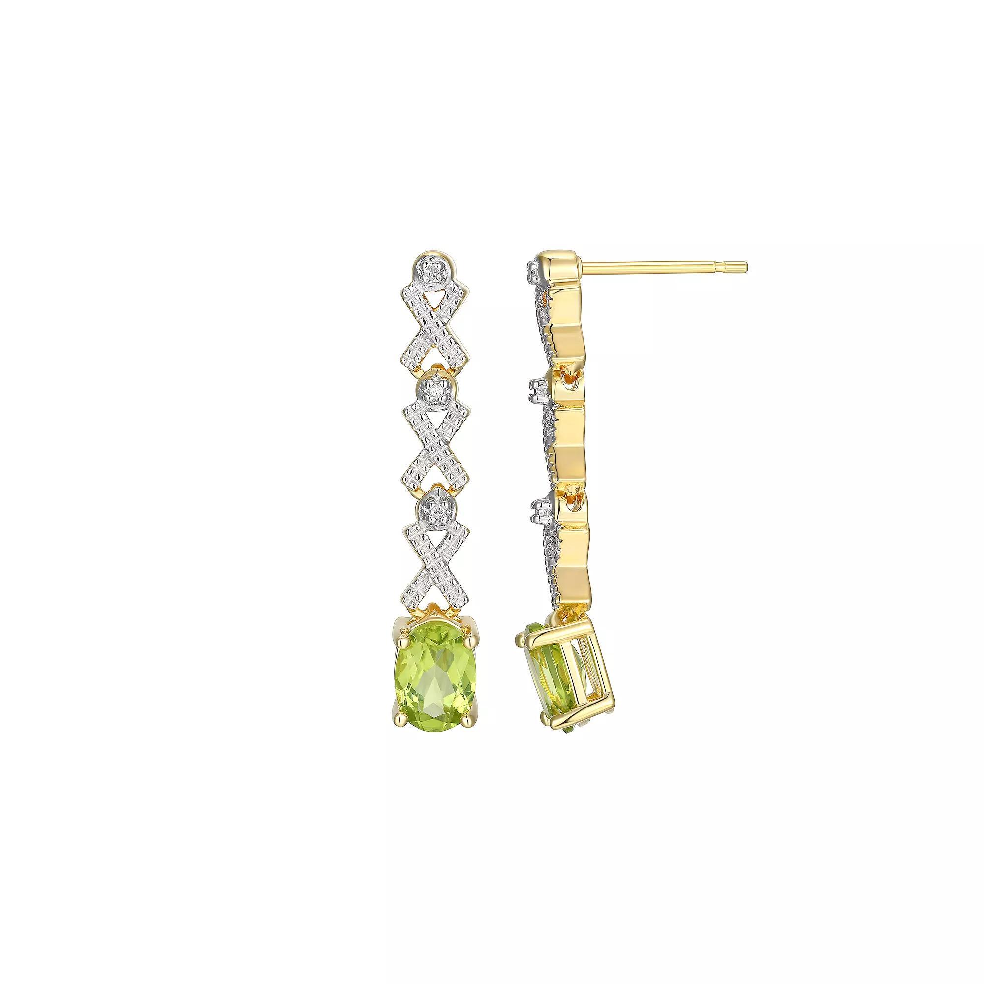 18k Gold Over Sterling Silver Peridot and Diamond Accent "X" Drop Earrings, Women's, Gold Tone Product Image