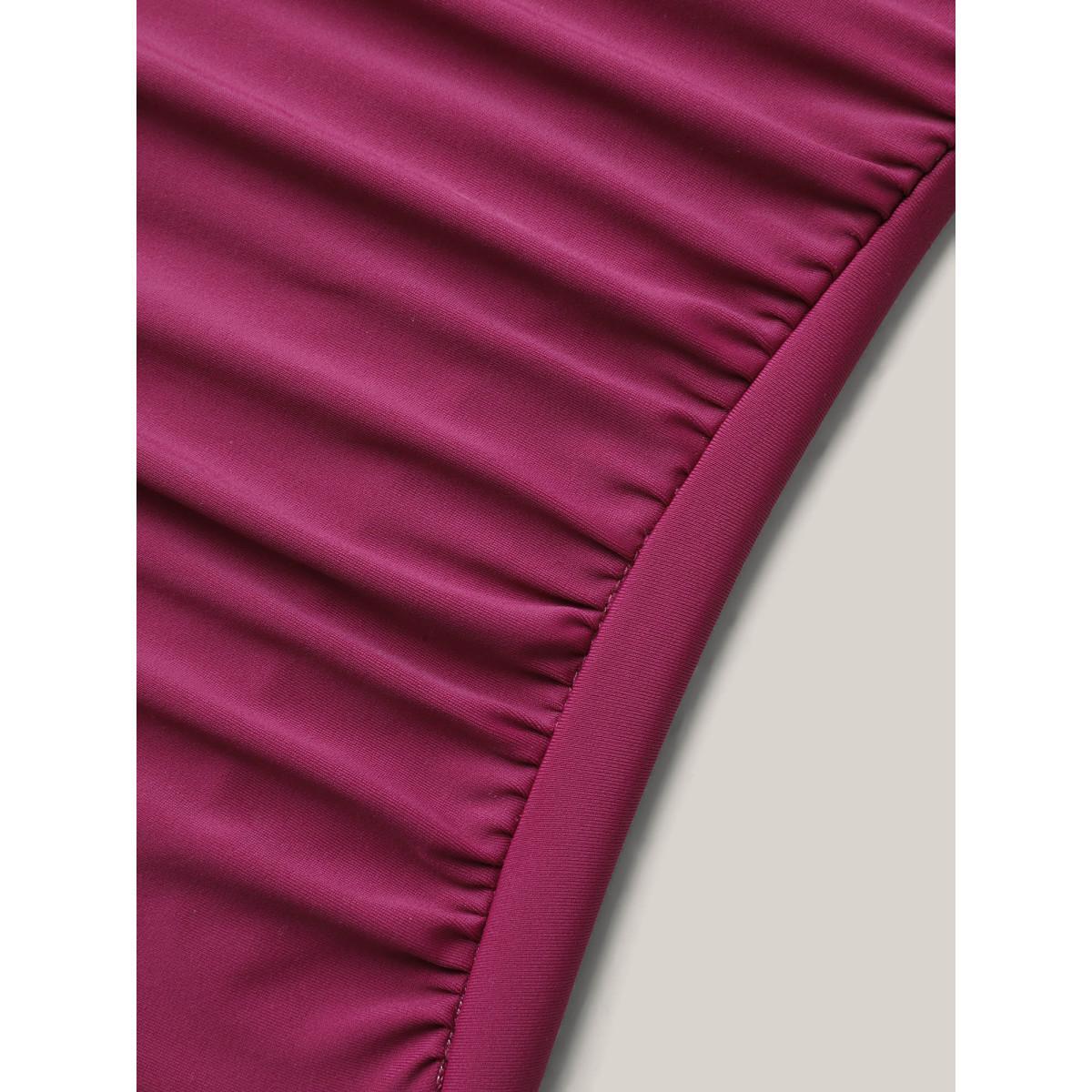 Plus Size Twist Shrink Pleats One-Piece Swimsuit Women's Swimwear Rosered Beach Gathered Curve Bathing Suits High stretch One Pieces BloomChic 28/5X Product Image