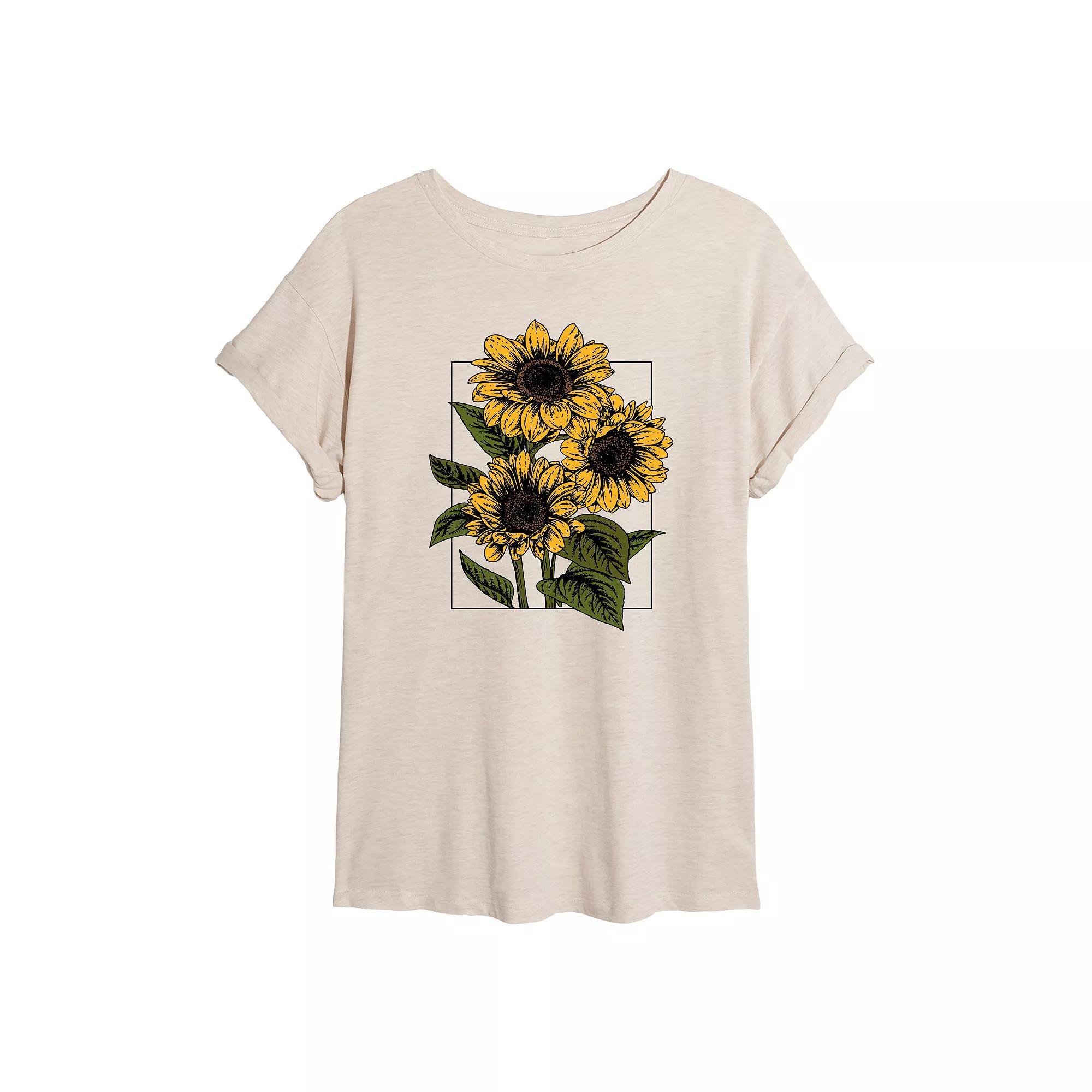 Juniors' Vintage Sunflowers Oversized Tee, Girl's, Size: Medium, Beige Product Image