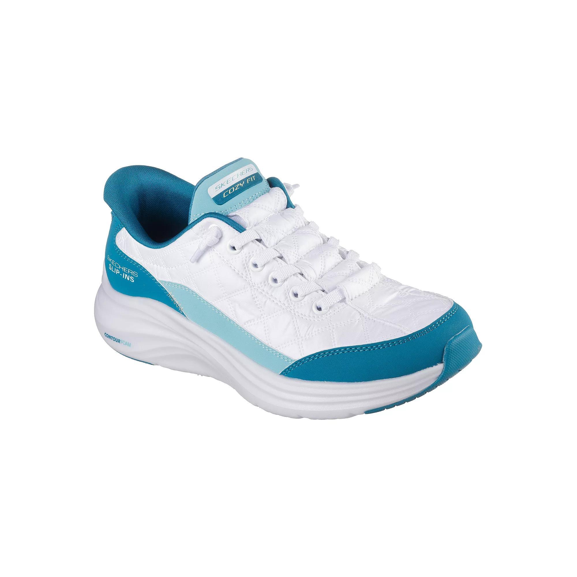 Skechers Hands Free Slip-ins® Contour Foam™ Cozy Fit Women's Sneakers, Size: 7.5, White Turquoise Product Image