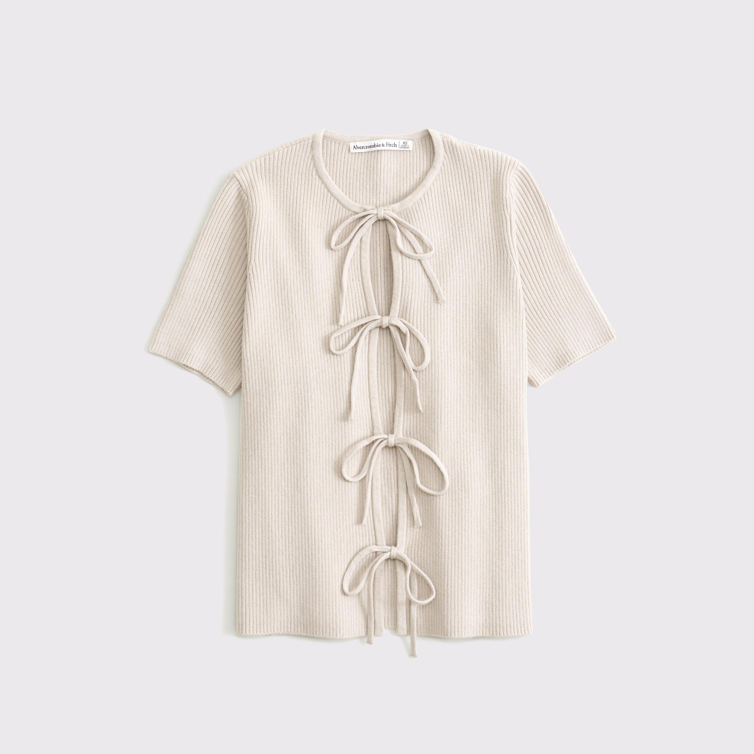 Short-Sleeve Tie-Front Cardigan Product Image