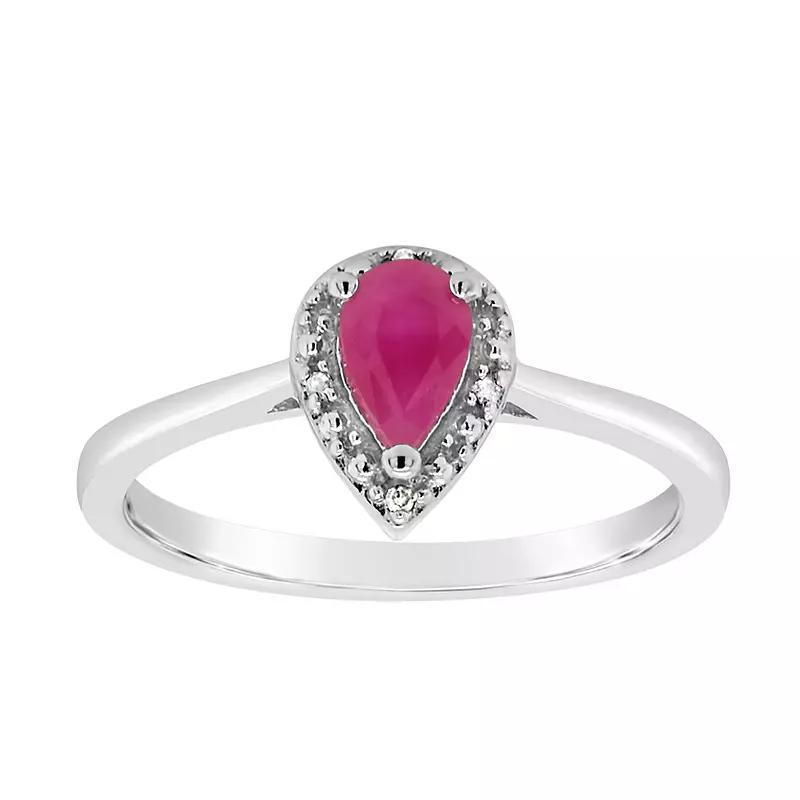 Celebration Gems Sterling Silver Pear-Shaped Genuine Ruby Diamond Accent Frame Ring, Women's, Size: 5, Red Product Image