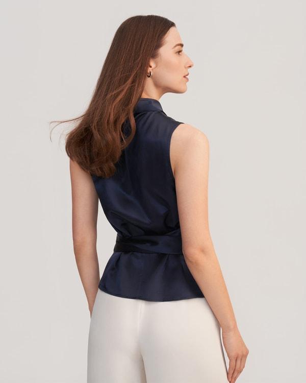 Women Elegant Silk Wrap Blouse Product Image