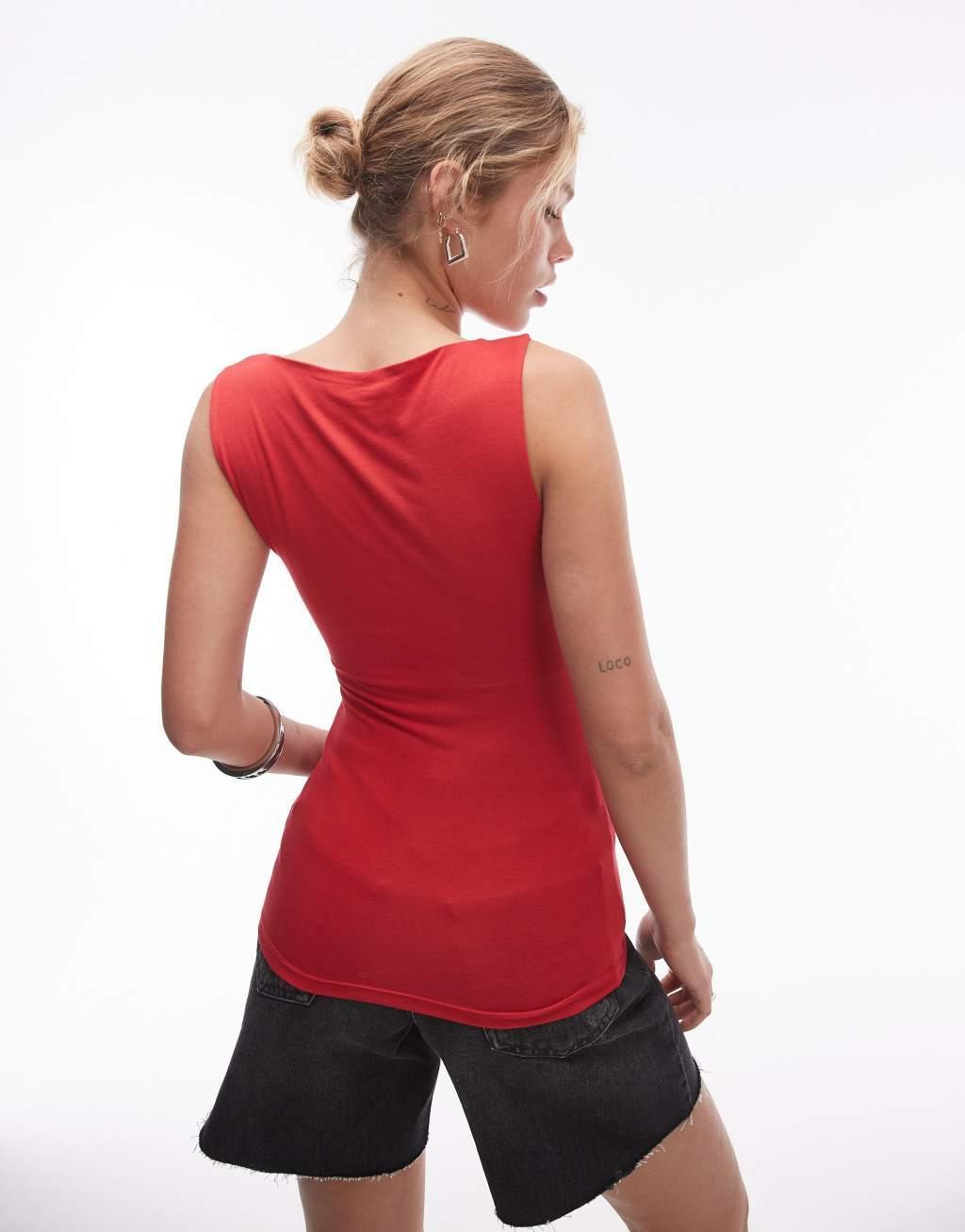 Topshop slash neck tank in red Product Image
