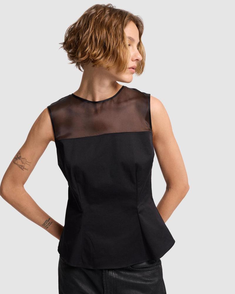 Sleeveless Sheer Organza Yoke Top Product Image