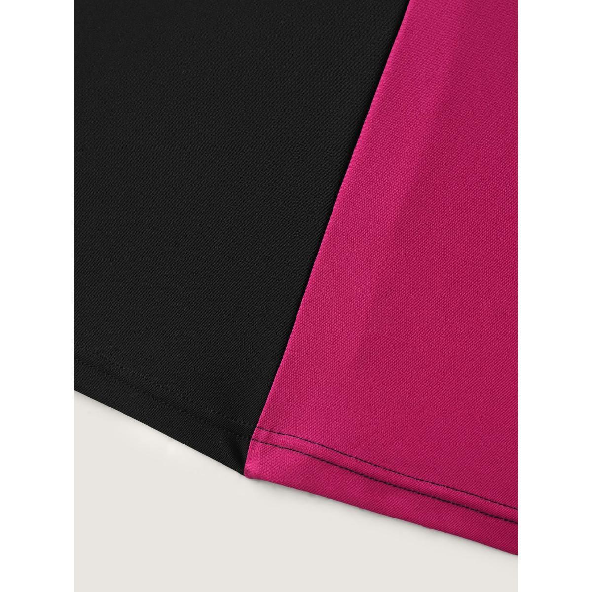 Plus Size Color Block Sculpted Raglan Swim Top Women's Swimwear RedViolet Beach High stretch Skinny Round Neck Curve Swim Tops BloomChic 12/L Product Image