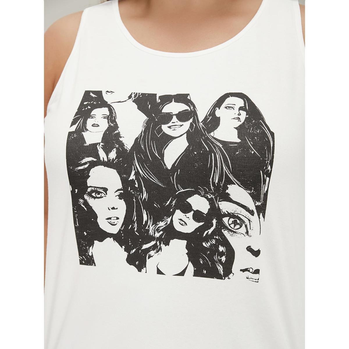 Plus Size Figure Print Sleeveless Tank Top Women White Casual Dailywear Tank Tops Camis BloomChic 18-20/2X Product Image