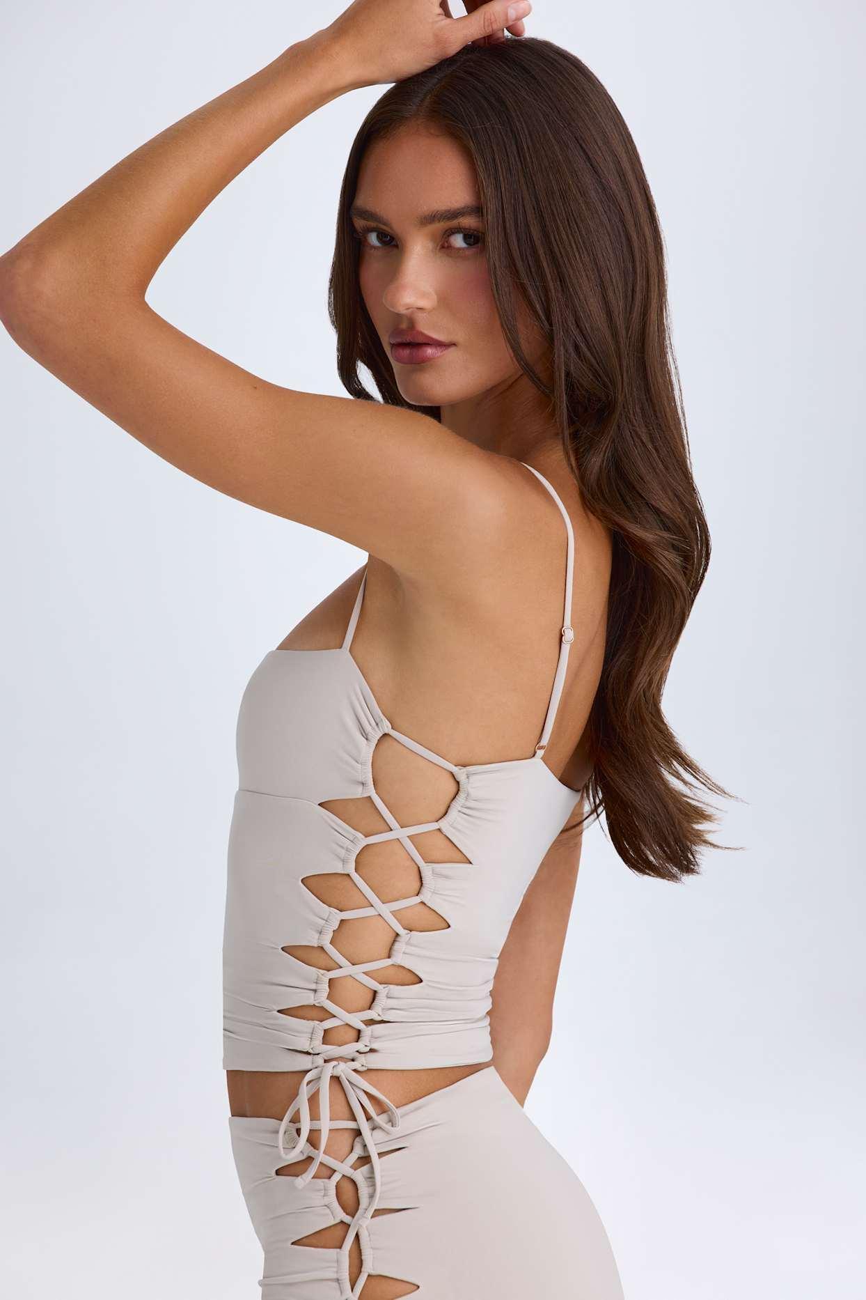 Ruched Cut-Out Top in Taupe Product Image
