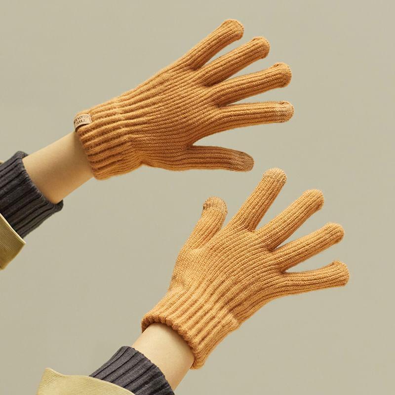 Lettering Applique Touchscreen Knit Gloves Product Image