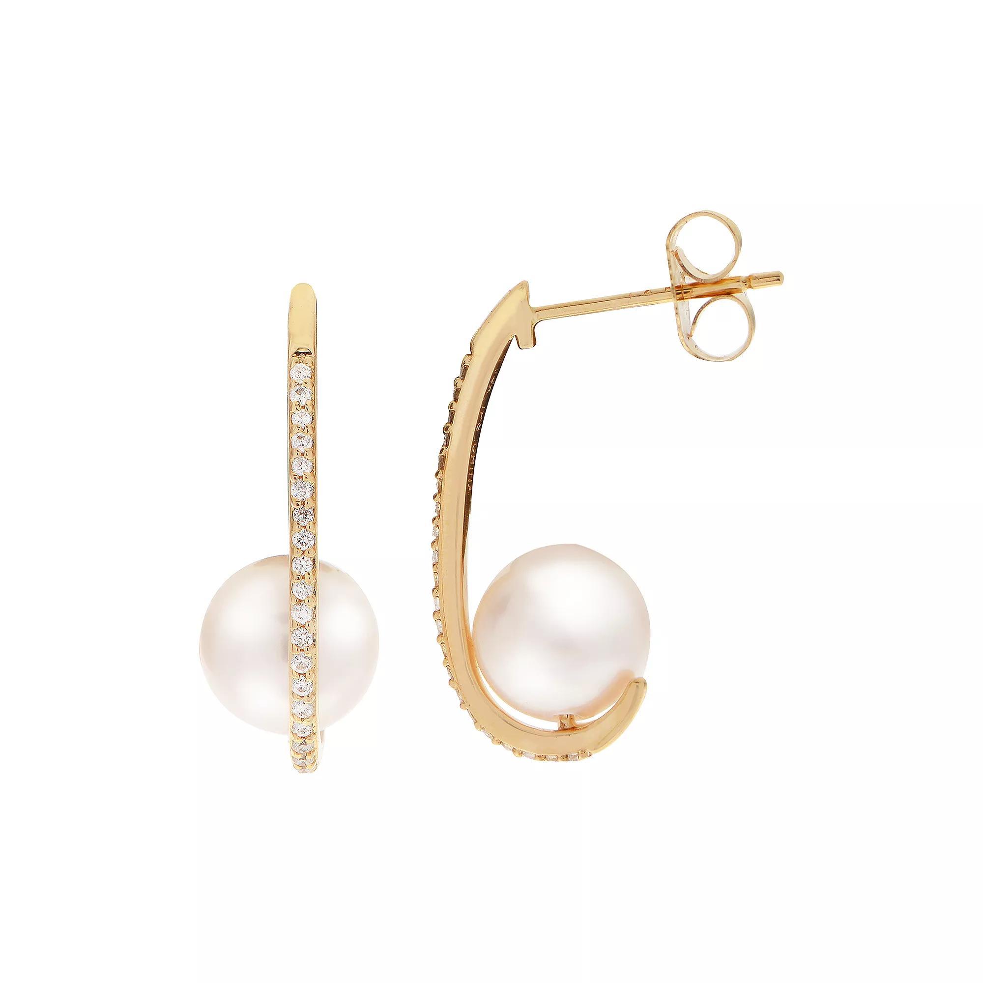 PearLustre by Imperial 14k Gold Akoya Cultured Pearl & 1/8 Carat T.W. Diamond Drop Earrings, Womens, White Product Image