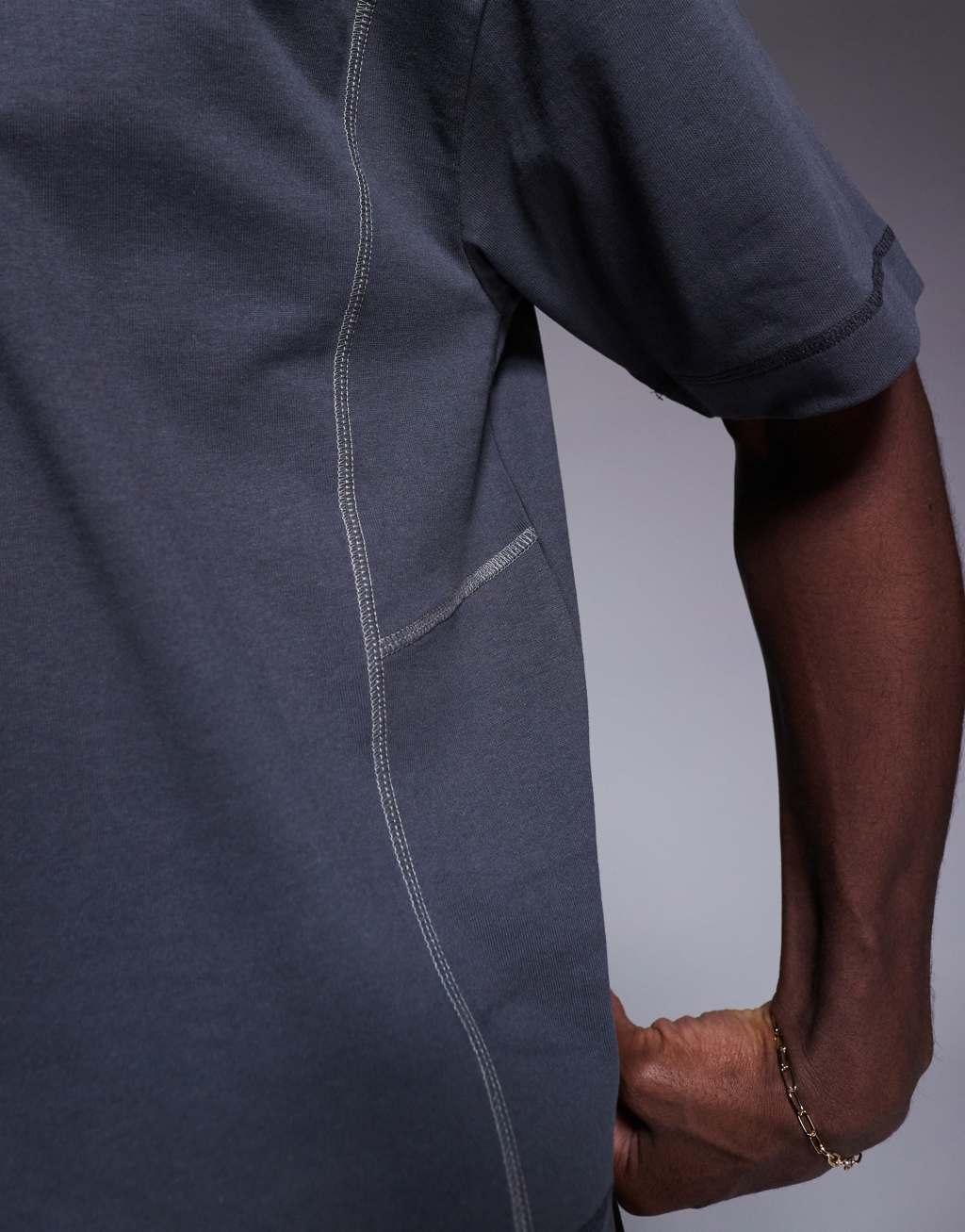 ASOS DESIGN heavyweight oversized boxy tee with contrast seam 240gsm in charcoal Product Image
