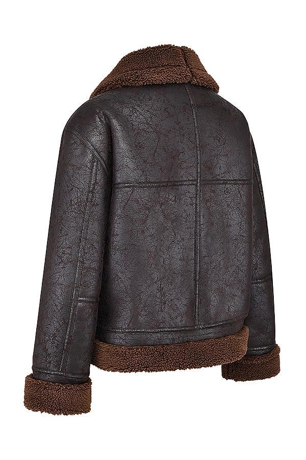 Madden Brown Vegan Shearling Aviator Jacket Product Image