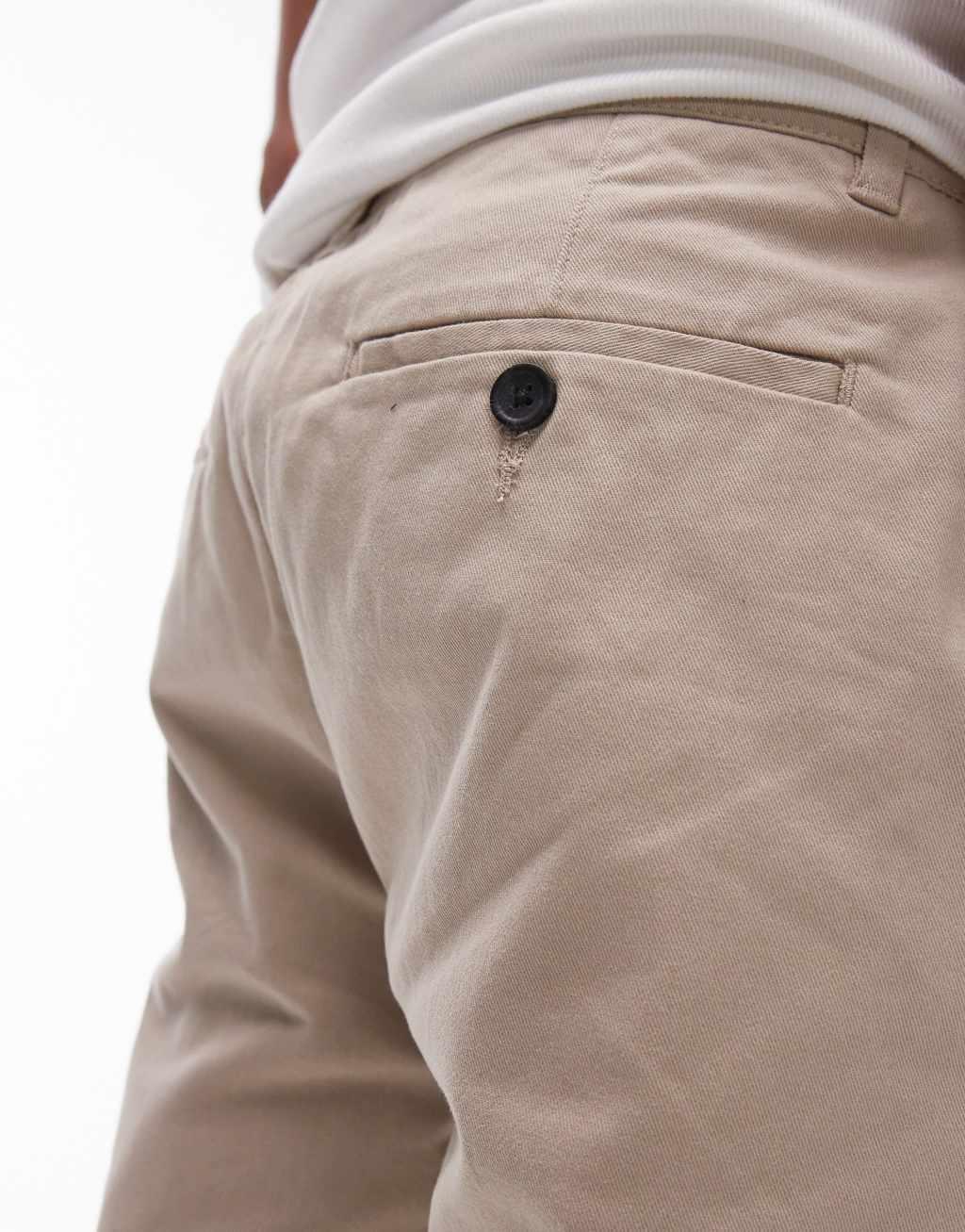 Topman slim chino shorts in stone Product Image