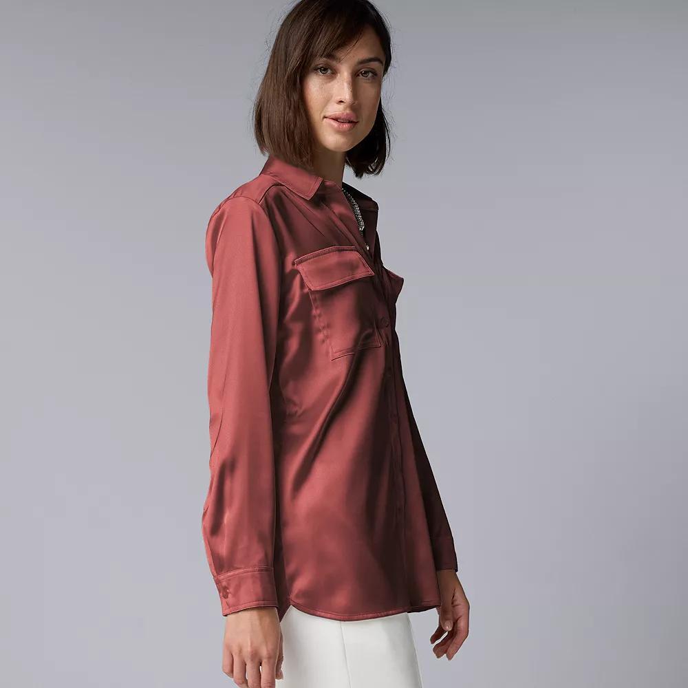 Petite Simply Vera Vera Wang Satin Utility Shirt, Women's, Size: XL Petite, Andorra Product Image