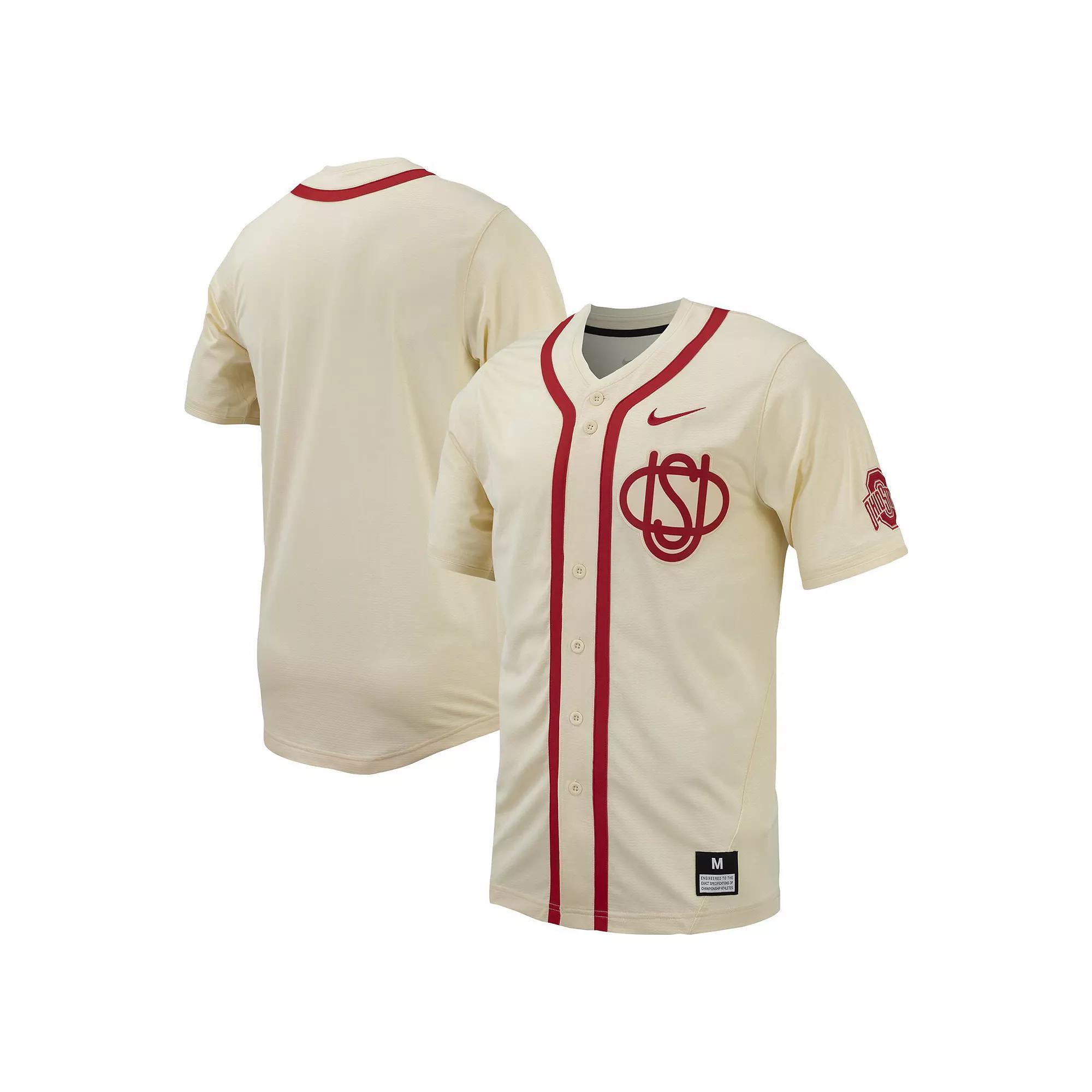 Men's Nike Cream Ohio State Buckeyes Replica Full-Button Baseball Jersey, Size: 3XL, Beige Product Image