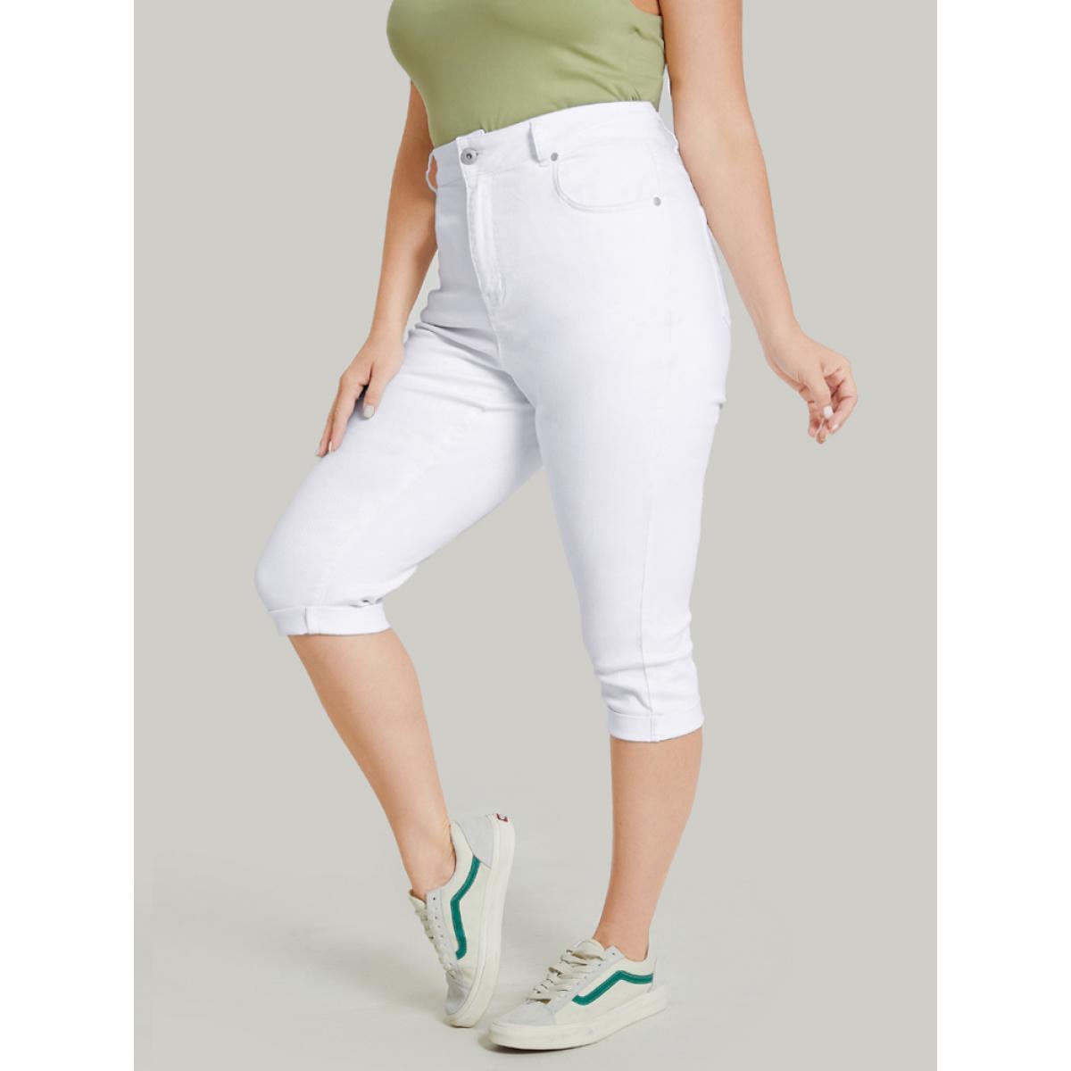 Plus Size Skinny Very Stretchy High Rise White Wash Jeans Women White Casual Plain High stretch Pocket Jeans BloomChic 30/6X Product Image