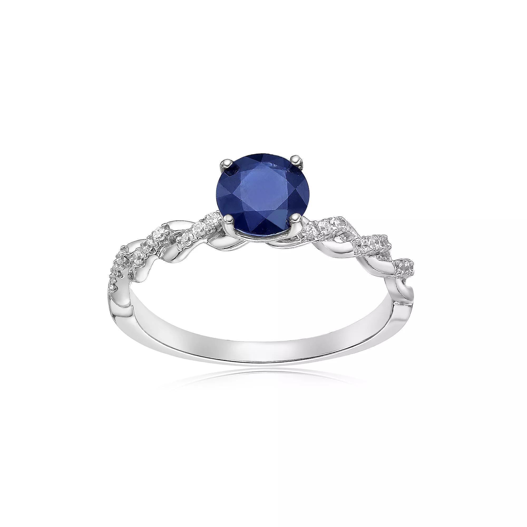 Gemminded 10k White Gold Sapphire & 1/10 Carat T.W. Diamond Ring, Women's, Size: 9 Product Image