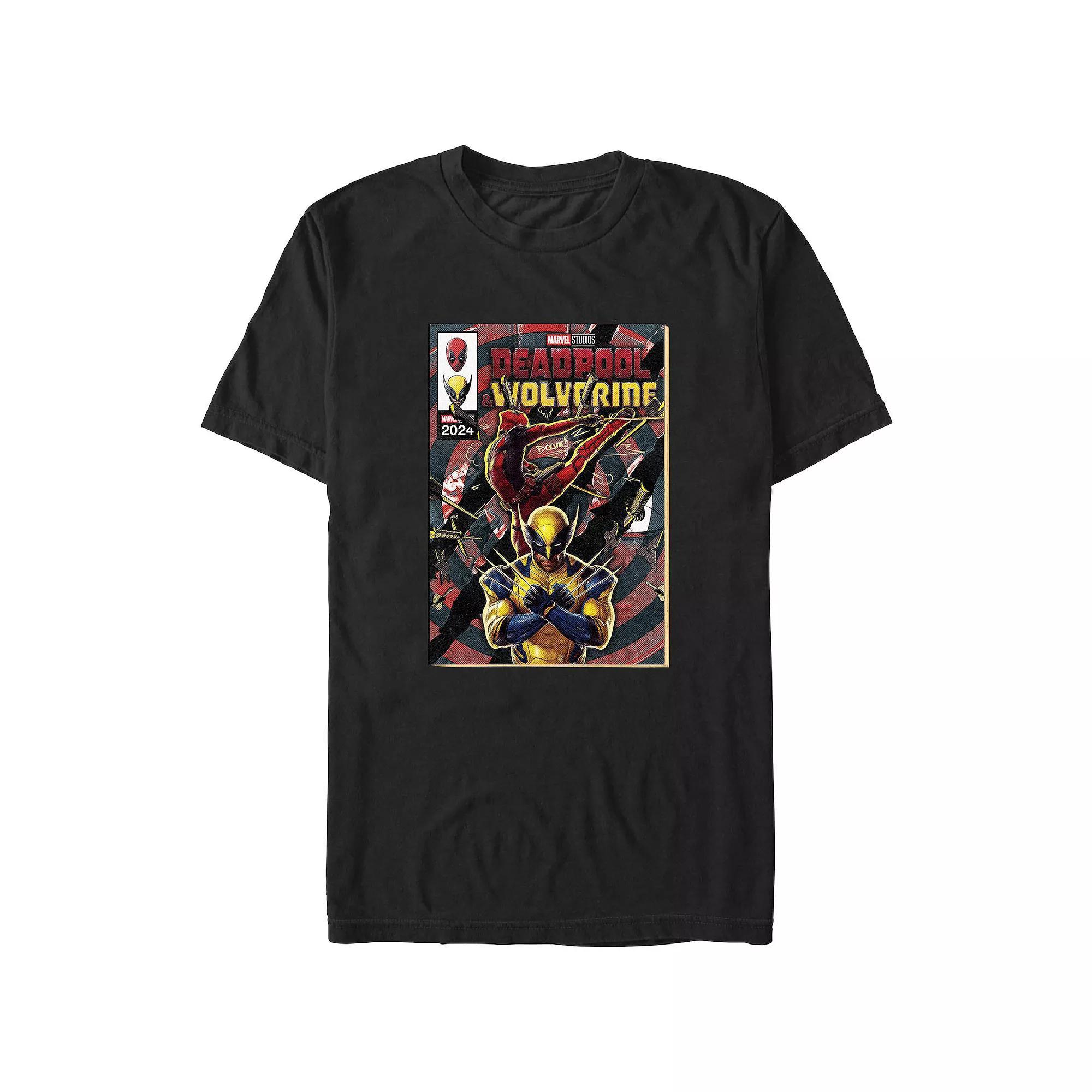 Men's Marvel Deadpool And Wolverine Action Comic Cover Graphic Tee, Size: Medium, Black Product Image