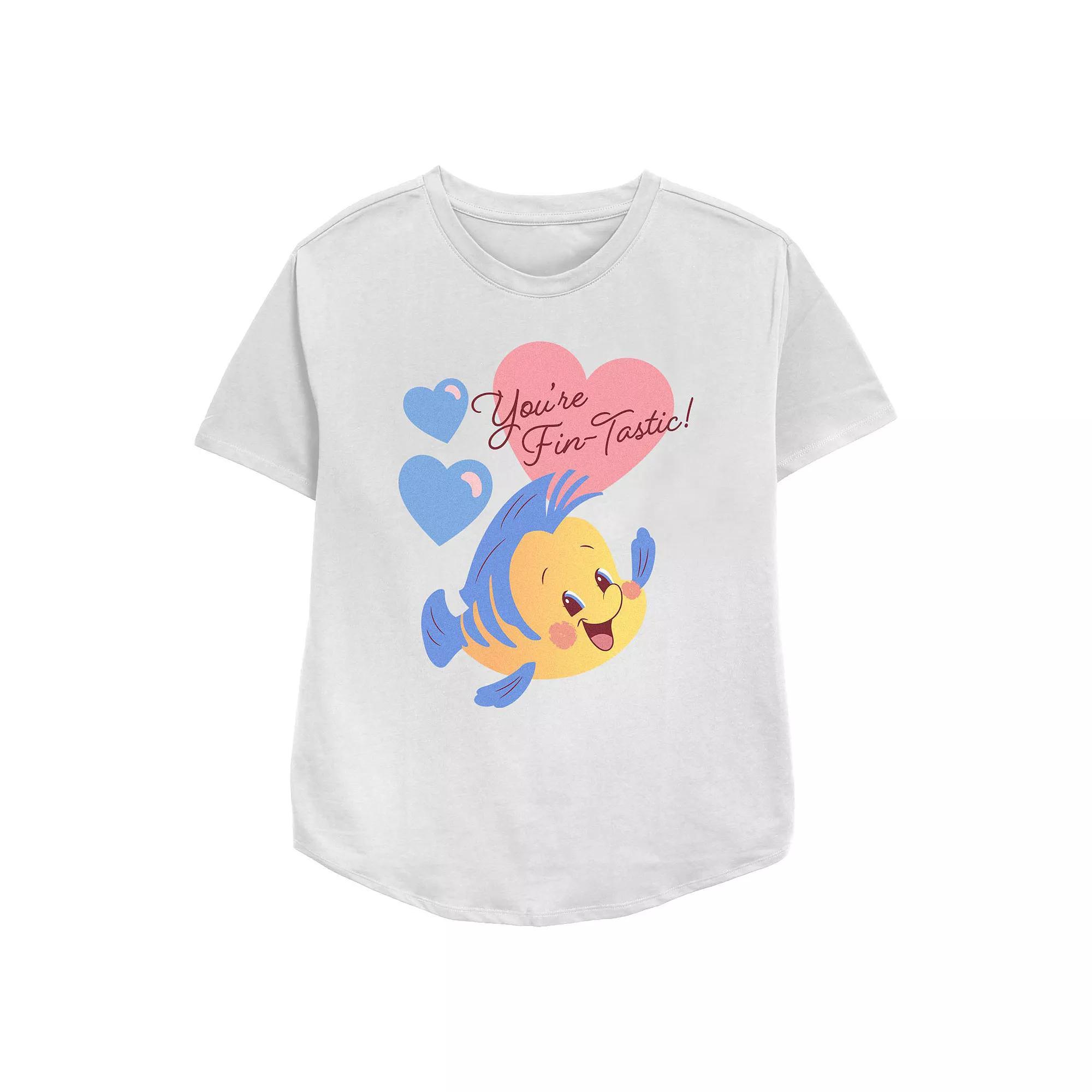 Disney's The Little Mermaid Flounder You're Fin-Tastic Women's Relaxed Fit Graphic Tee, Size: XXL, White Product Image
