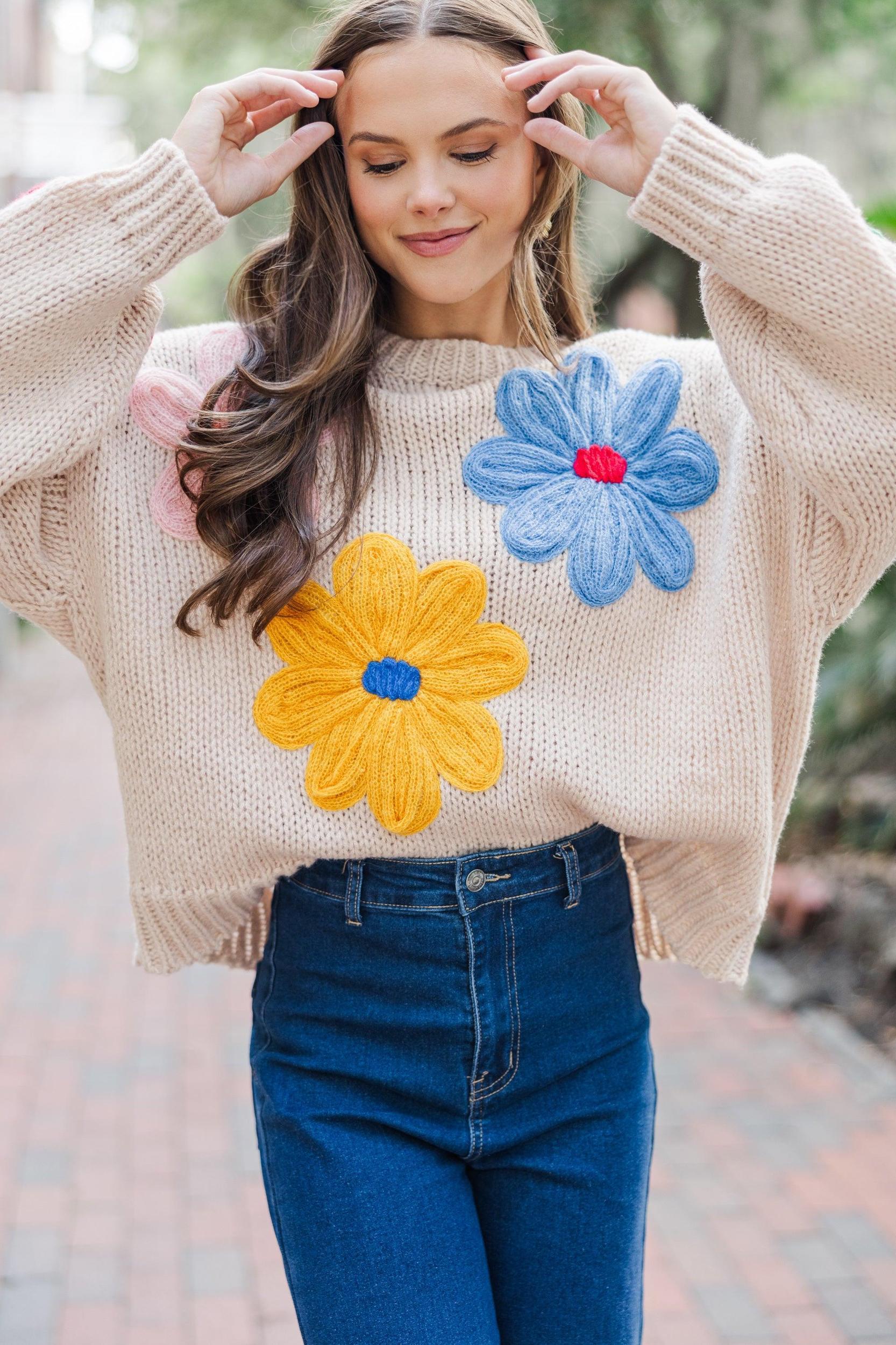 You're The One Oatmeal Floral Sweater Female Product Image