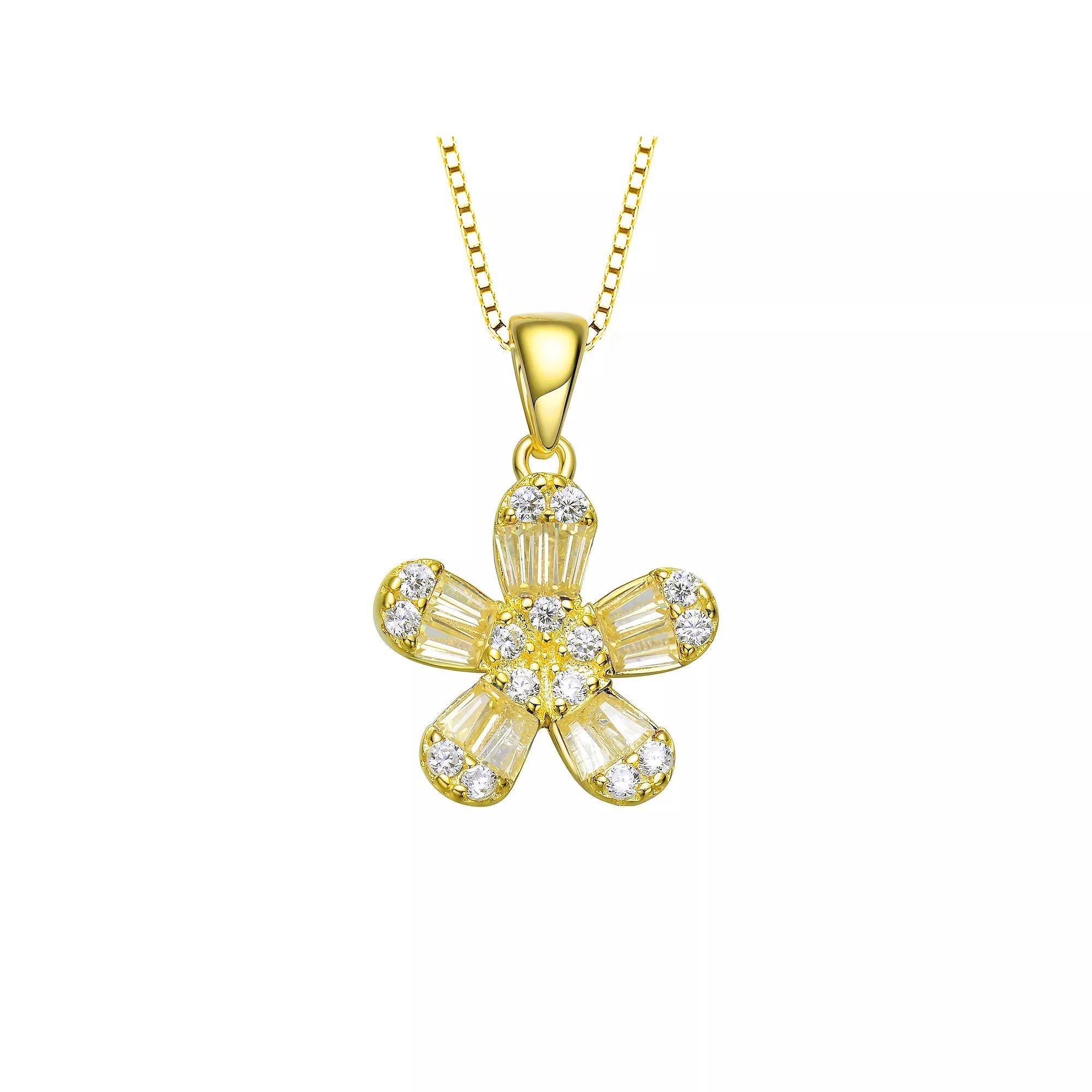 Sterling Silver Cubic Zirconia Flower Pendant Necklace, Womens Product Image