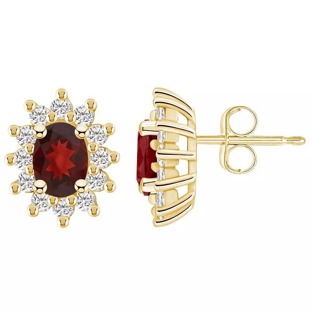 Alyson Layne 14k Gold Oval Garnet 3/4 Carat T.W. Diamond Halo Stud Earrings, Women's Product Image