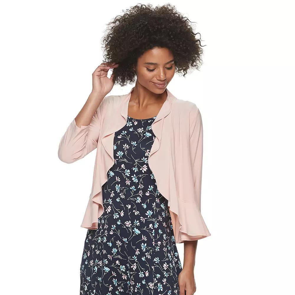 Women's Nina Leonard Chiffon-Back Ruffle Bolero, Size: Small, Blush Product Image