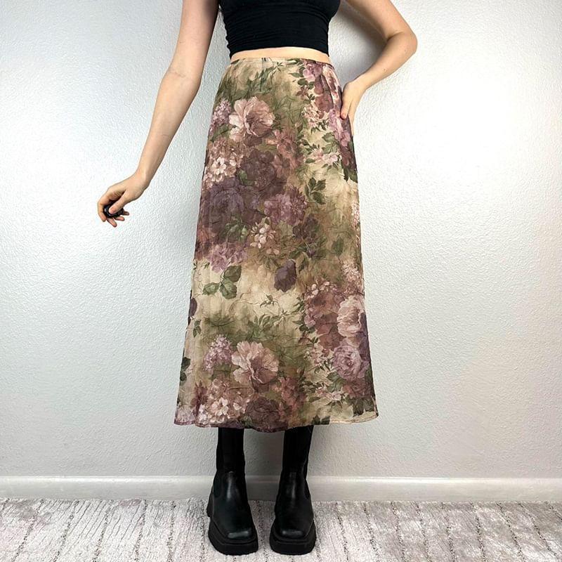 High Rise Floral Midi A-Line Skirt Product Image