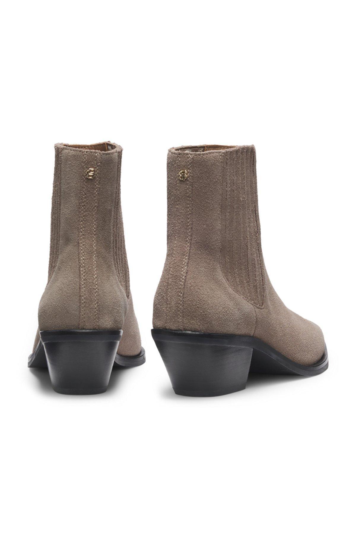 BOSS - Ankle boots in suede with Cuban heel - Light Brown Product Image