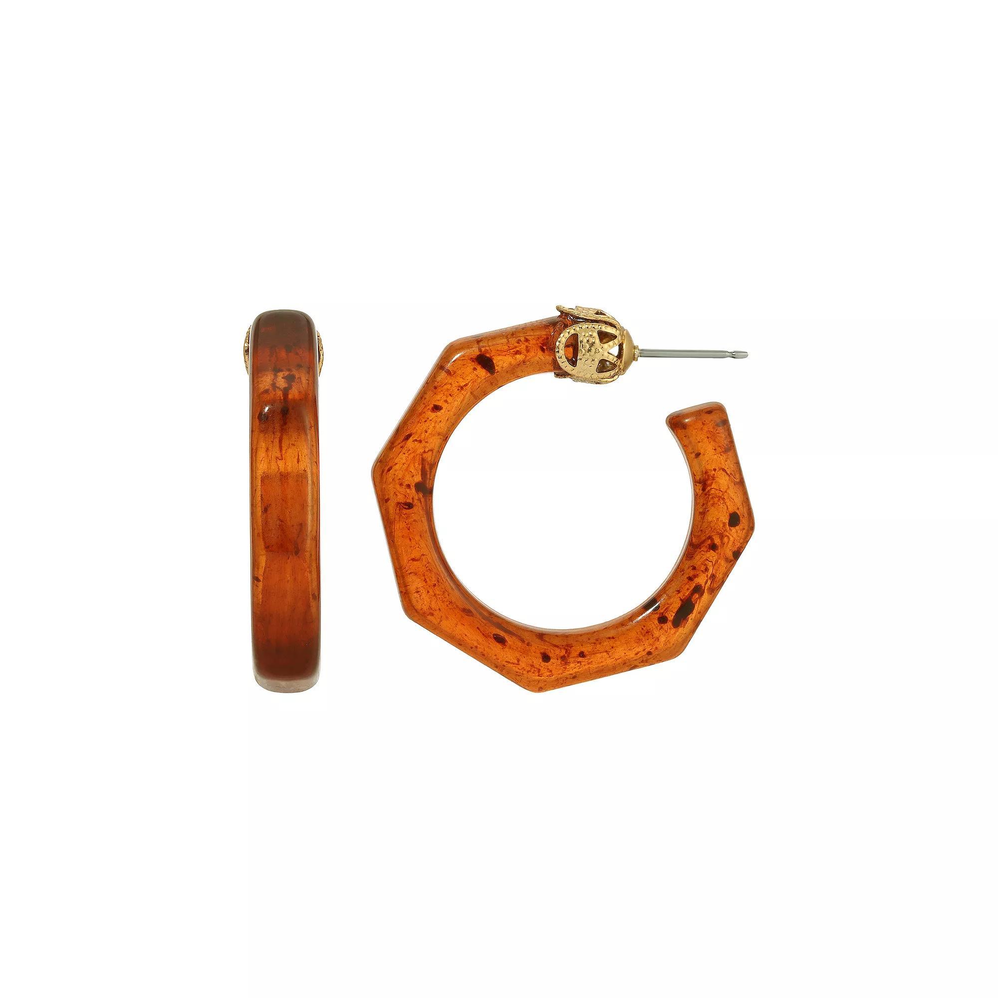 1928 Gold Tone Tortoise C-Hoop Earrings, Womens, Brown Product Image