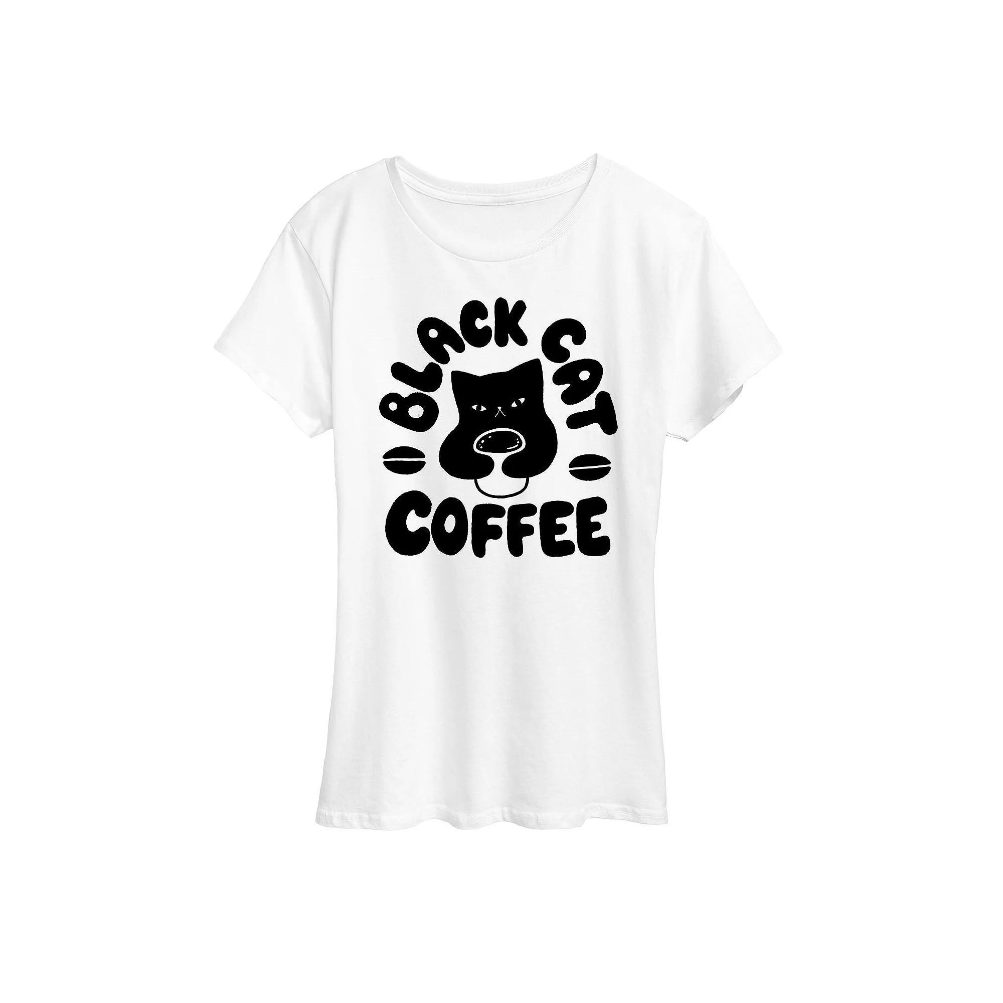 Womens Black Cat Coffee Graphic Tee, Girls Product Image