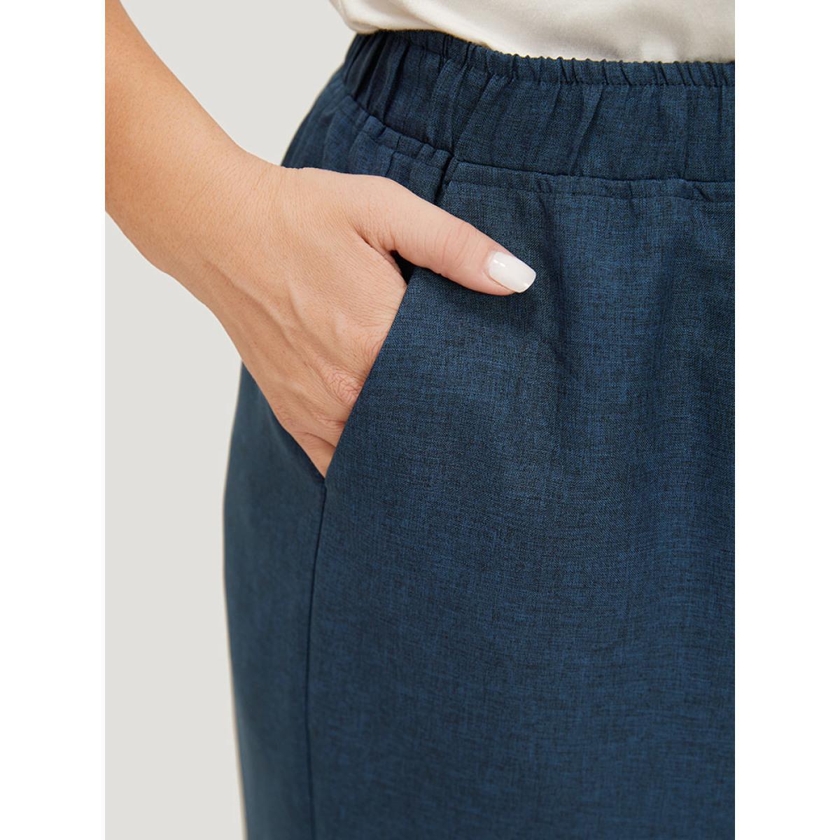 Plus Size Solid Button Detail Wide Leg Pants Women Black Workwear Essentials Wide Leg High Rise Work Pants BloomChic 28/5X Product Image