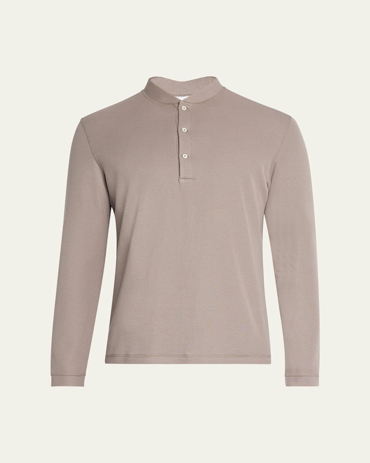 Mens Cotton and Silk Long-Sleeve Henley T-Shirt Product Image