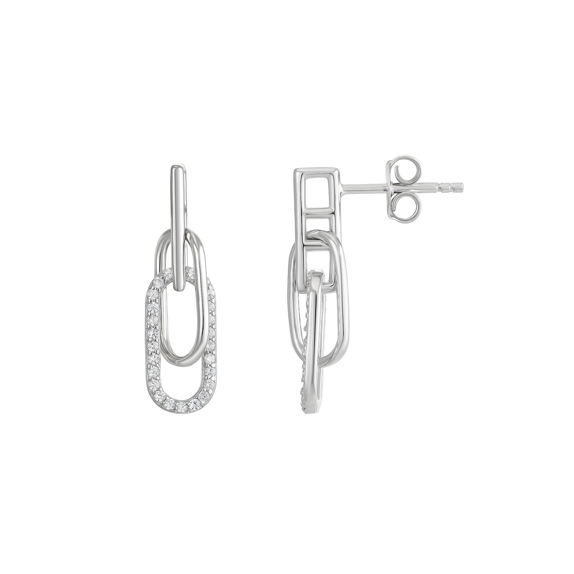 Argento Forte Sterling Silver Cubic Zirconia Paperclip Link Drop Earrings, Women's Product Image