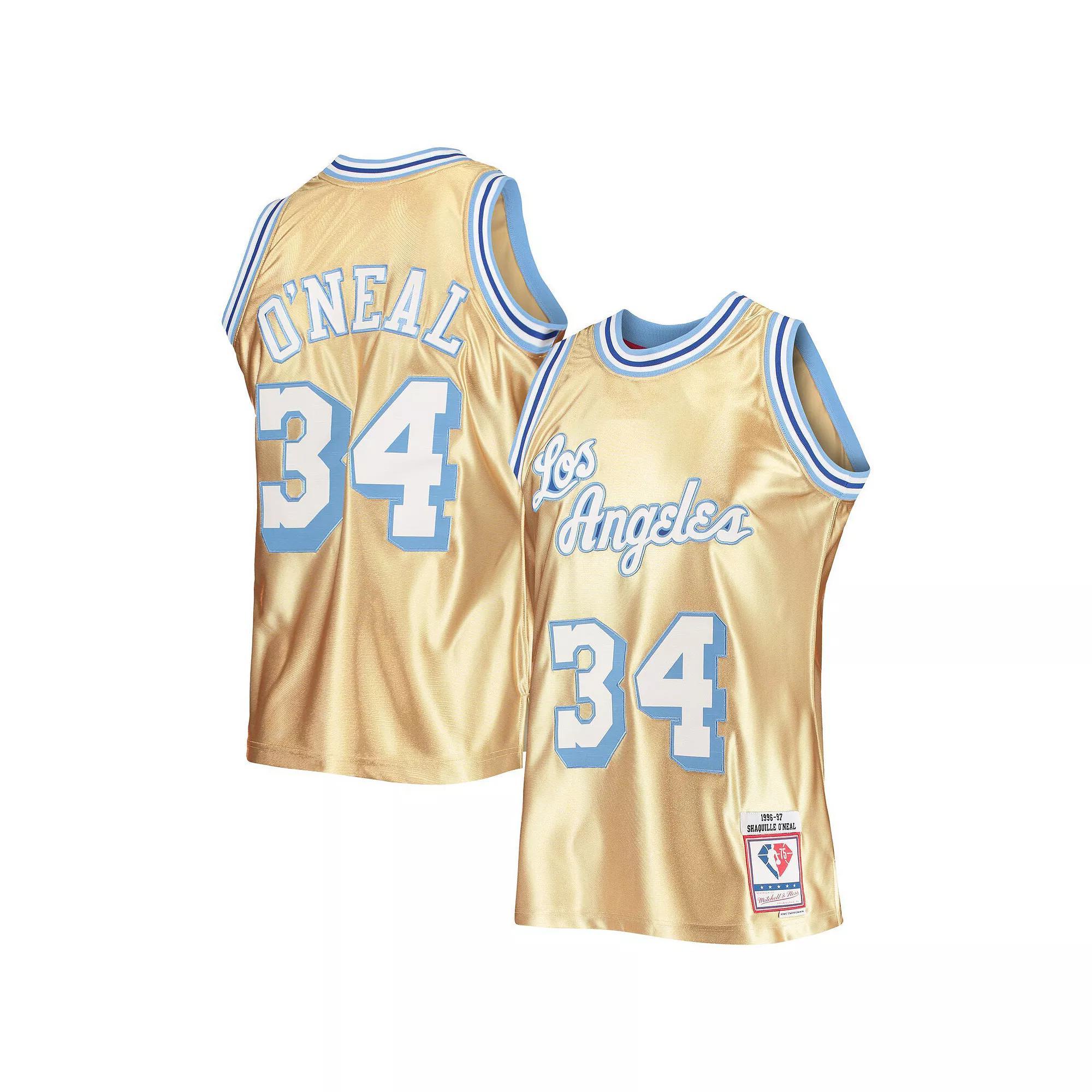 Men's Mitchell & Ness Shaquille O'Neal Gold Los Angeles Lakers 75th Anniversary 1996/97 Hardwood Classics Swingman Jersey, Size: Medium Product Image