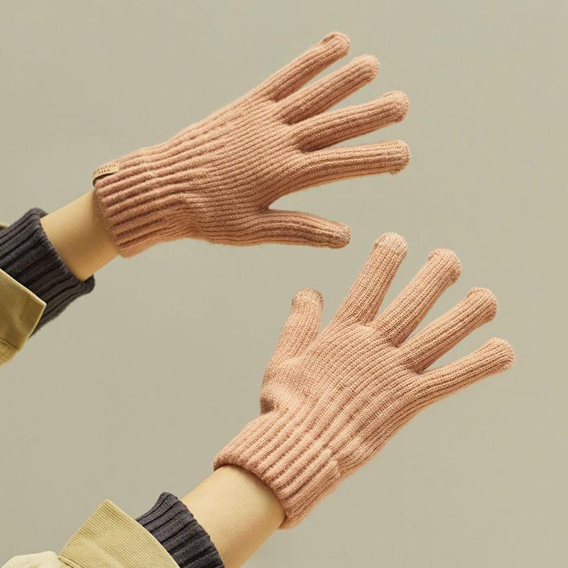 Lettering Applique Touchscreen Knit Gloves Product Image