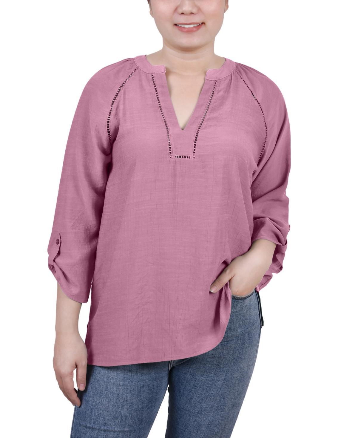 Ny Collection Womens Raglan Sleeve Split Neck Blouse Top Product Image