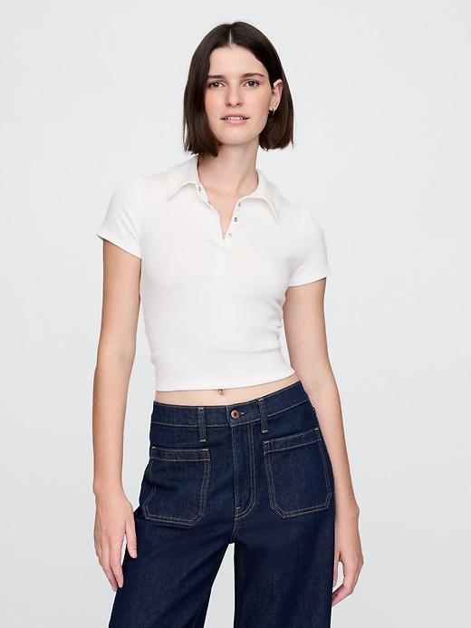 Modern Rib Cropped Polo Shirt Product Image