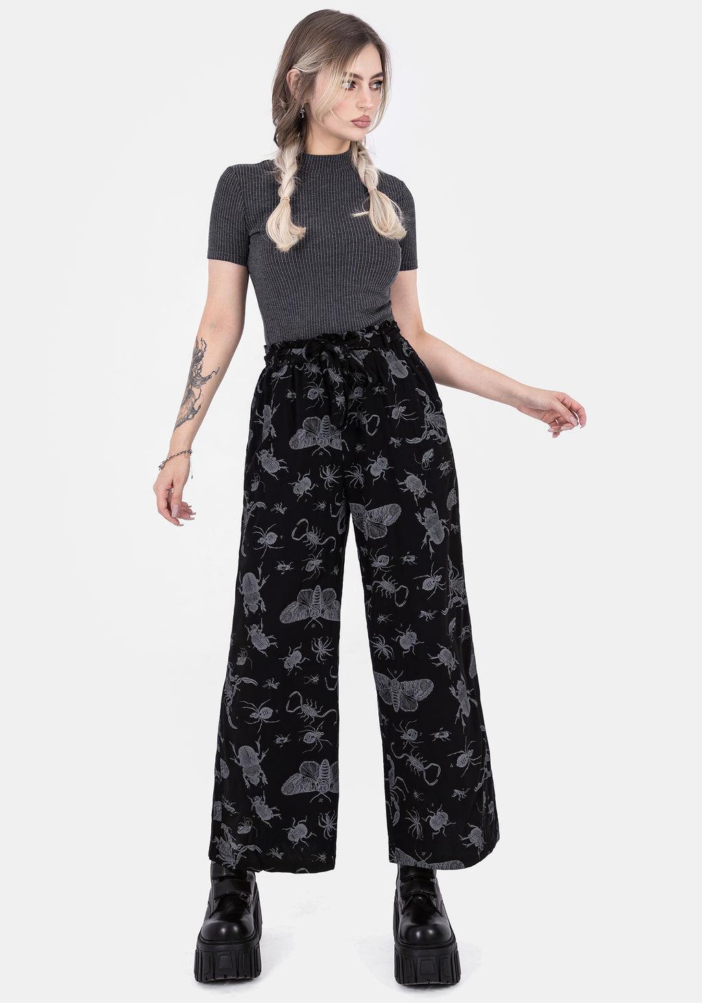 Parasite Bugs Wide Leg Paperbag Culotte Trousers - Black Product Image