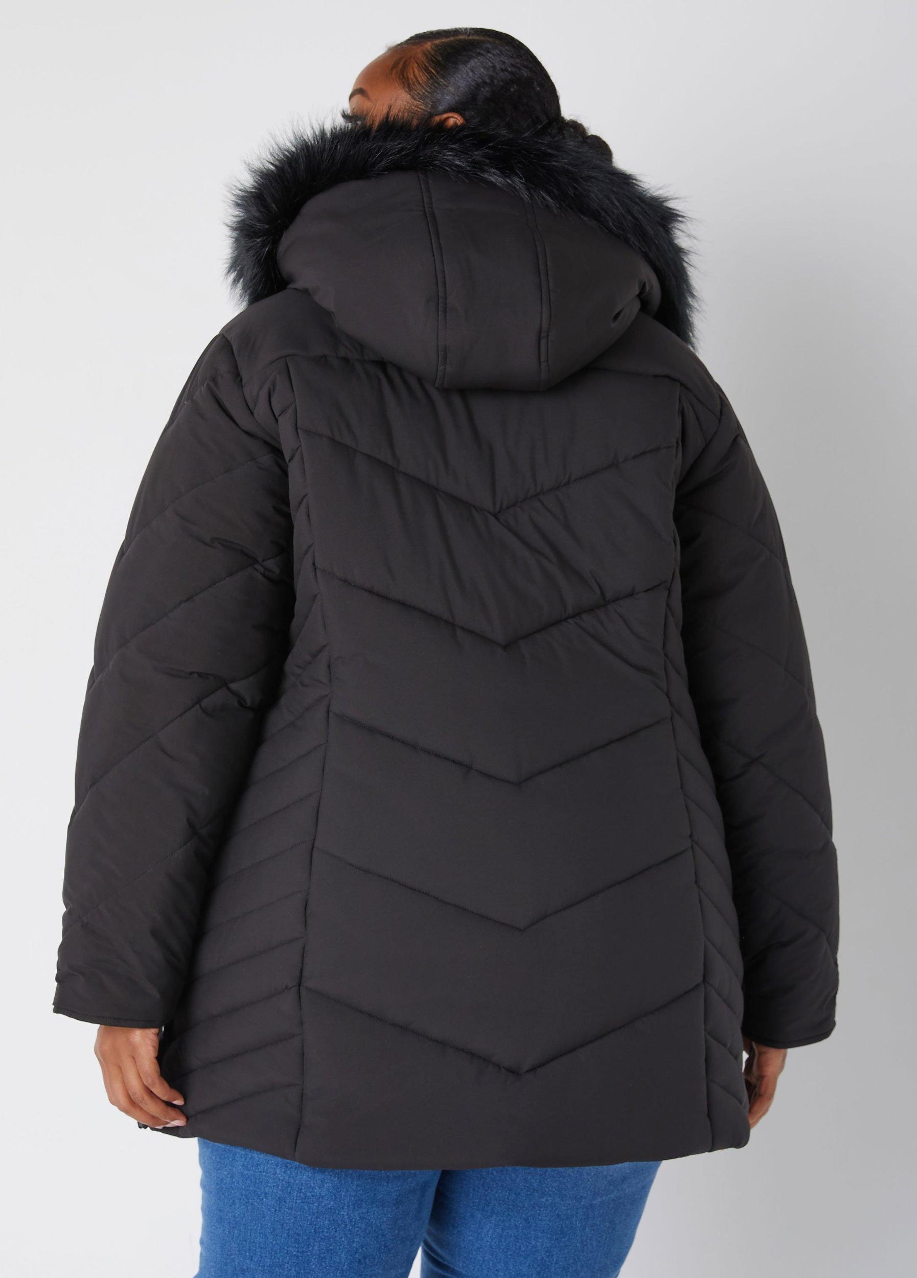 Plus Size Snap Detailed Hooded Puffer Coat Ashley Stewart Product Image