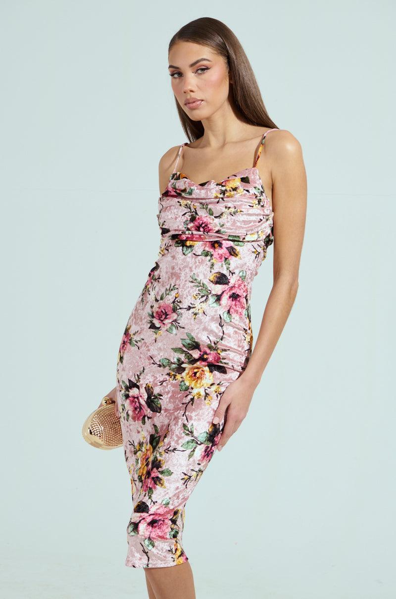 CHARLOTTE PRINTED VELVET MIDI DRESS Product Image