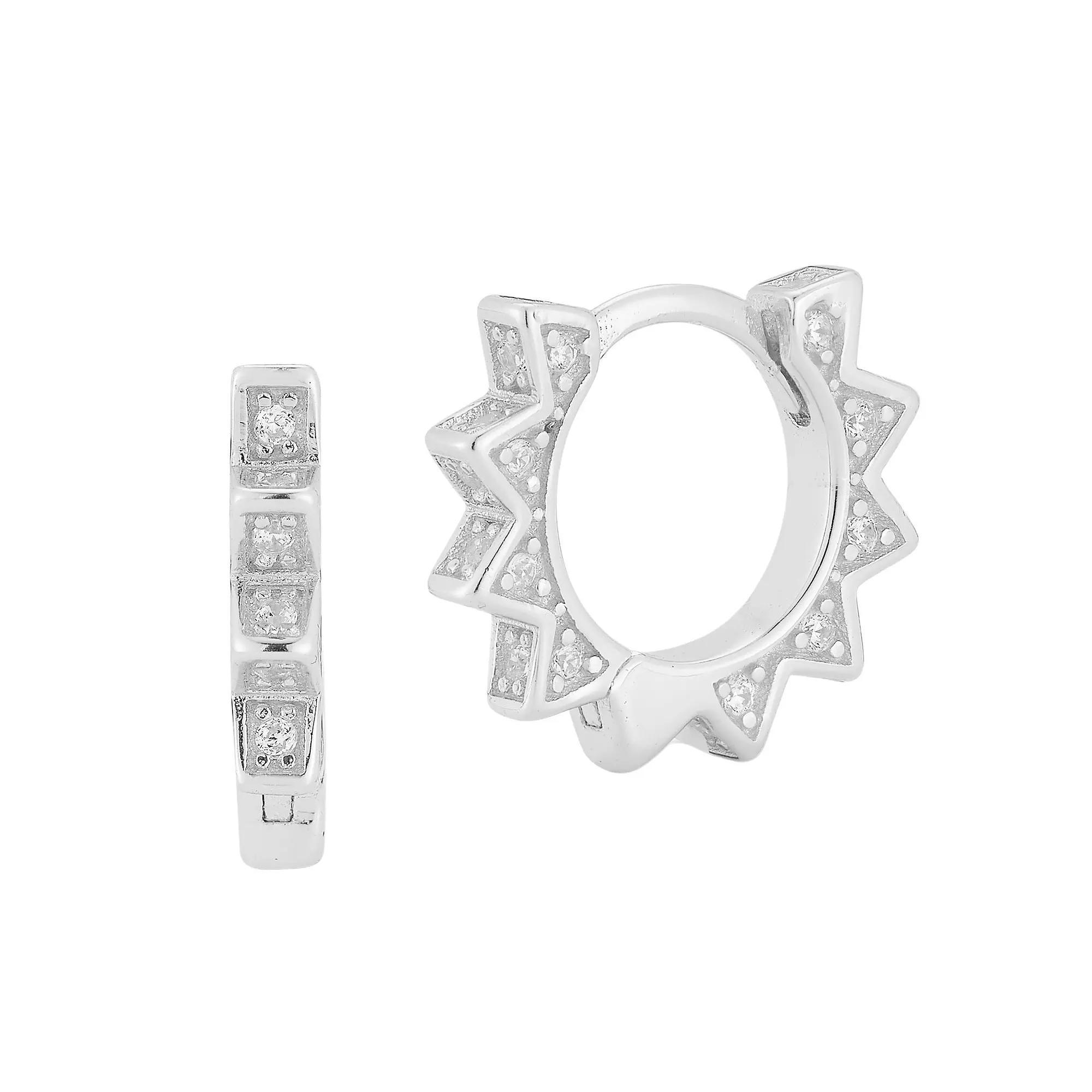 Sunkissed Sterling Cubic Zirconia Spike Huggie Hoop Earrings, Women's, Silver Tone Product Image